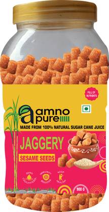 Amno Pure 100% Natural Sugarcane Jaggery With Sesame Seeds 10G Cube | Bheli, Bellam, Gud Cubes Jaggery