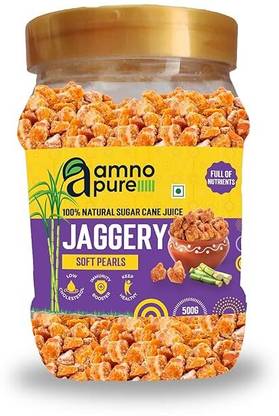 Amno Pure 100% Natural Sugar Cane Jaggery Soft Pearls, Cholestrol free, Fat free,Ayurvedic Cubes Jaggery