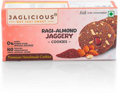 Jaglicious Ragi Almond Cookies - 160gm High Fibre, High Protein, Healthy Gluten Free Block Jaggery