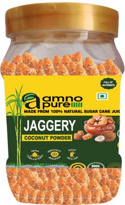 Amno Pure 100% Natural Sugarcane Jaggery With Coconut 10G Cube | Bheli, Bellam, Gud, Gur Cubes Jaggery