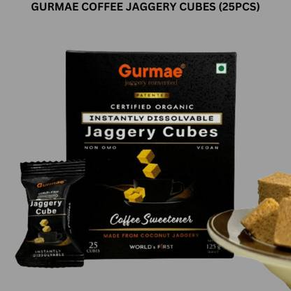 Gurmae Organic Jaggery Cubes Healthy Gur/Gud Sugar Substitute - 100% Coffee Sweetener Cubes Jaggery