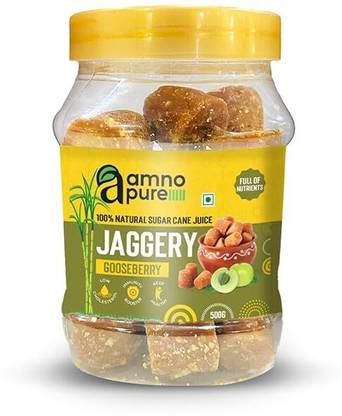 Amno Pure 100% Natural Sugar Cane Jaggery18G Cube with Gooseberry,Cholestrol free,Fat free Cubes Jaggery