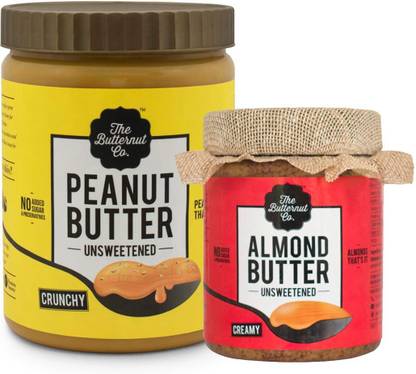 The Butternut Co. 1 Kg Crunchy Unsweetened Peanut Butter & 200 gm Unsweetened Almond Butter