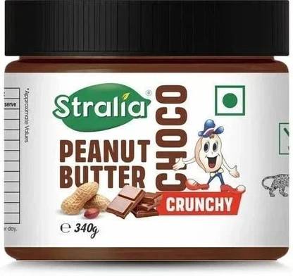 STRALIA Chocolate Peanut Butter Crunchy 340gram, Natural Protein Rich, Roasted Peanuts
