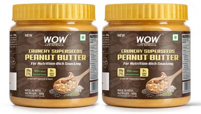 WOW Life Science Crunchy Super Seeds Peanut Butter 1000 g  (Pack of 2)