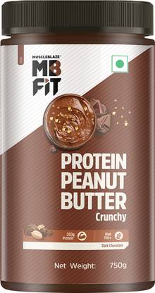 MUSCLEBLAZE High Protein Peanut Butter, Crunchy, Dark Chocolate Spread,