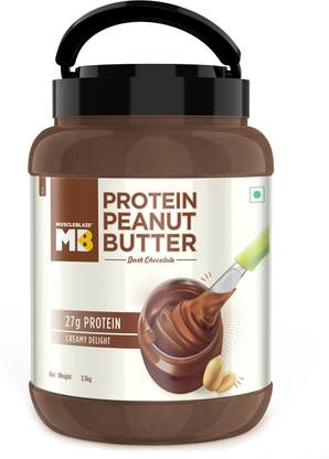 MUSCLEBLAZE High Protein Peanut Butter with Whey Protein Concentrate, Creamy, 27 g Protein, No Added Salt, Dark Chocolate Spread
