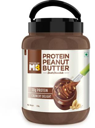 MUSCLEBLAZE High Protein Peanut Butter, Crunchy, Dark Chocolate Spread,