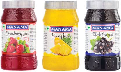 MANAMA Strawberry Jam, Black Currant Jam and Pineapple Jam