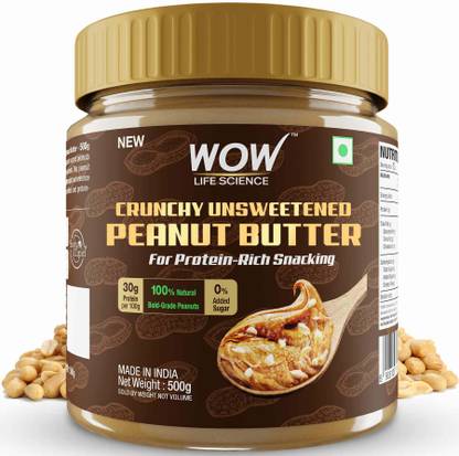 WOW Life Science Crunchy Unsweetened Peanut Butter