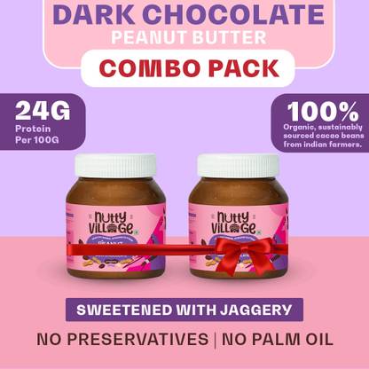 Nutty Village Crunchy DarkChocolate Peanut Butter| No Added Sugar,Gluten Free,No Preservatives