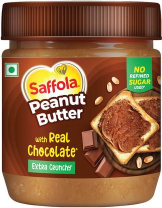 Saffola Peanut Butter with Real Chocolate, Crunchy, High Protein, No Refined Sugar