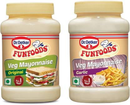 FUNFOODS by Dr. Oetker Veg Mayonnaise Original 250 gm + Garlic 250 gm Pack of 2