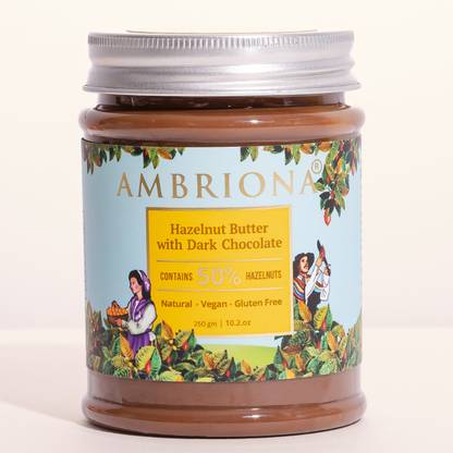 Ambriona Hazelnut Butter with Dark Chocolate | Vegan | Gluten Free | - 200 gm (No Palm Oil) Contains 50% Hazelnuts (Healthier Alternative to Normal Butter)