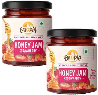 EATOPiA Pure & Natural Strawberry Sugar Free Honey Jam in Fresh with Strawberry - (480g)