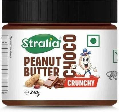 STRALIA Chocolate Peanut Butter Crunchy 340gram, Natural Protein Rich, Roasted Peanuts