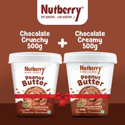 Nutberry Peanut Butter Chocolate Crunchy 500gm + Chocolate Creamy 500gm
