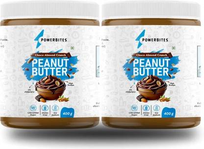 POWERBITES Crunchy Choco Almond Peanut Butter | High Protein | Vegan | No Palm Oil |
