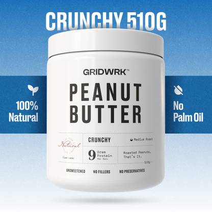 GRIDWRK Unsweetened Crunchy Peanut Butter | Stone Grounded | All Natural