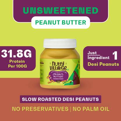 Nutty Village Creamy Unsweetened Peanut Butter| No Added Sugar, Gluten Free, No Preservatives
