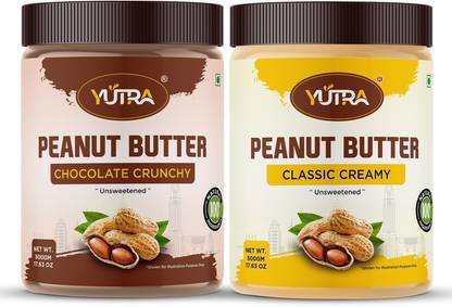 YUTRA High Protein Peanut Butter CHOCOLATE CRUNCHY 500gm & CLASSIC CREAMY 500gm COMBO