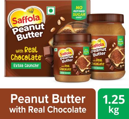 Saffola Peanut Butter with Real Chocolate, Crunchy, High Protein, No Refined Sugar,Combo 1250 g