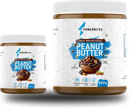 POWERBITES Almond Choco Crunchy Peanut Butter Combo | 950g + 400g | High Protein