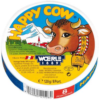 Happy Cow Cheese Processed Regular soft & Spreadable 100% Veg Imported (120g) (Pack of 3)
