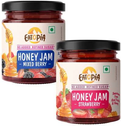 EATOPiA Mixed Berry & Strawberry Honey Jam | no prservative | 100% clean combo pack of 2
