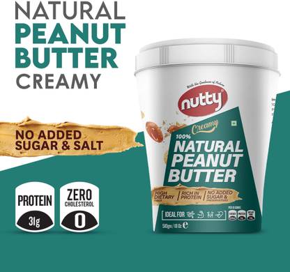 Nutty Unsweetened Natural Peanut Butter Creamy, Made from Roasted Peanuts, (510g)