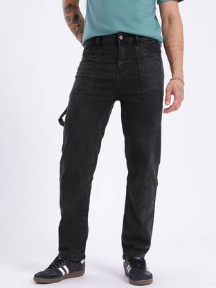 Glitchez Relaxed Fit Men Black Jeans