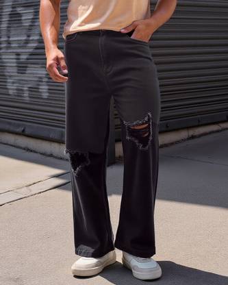 BEWAKOOF Baggy Distressed Loose Fit Men Black Jeans