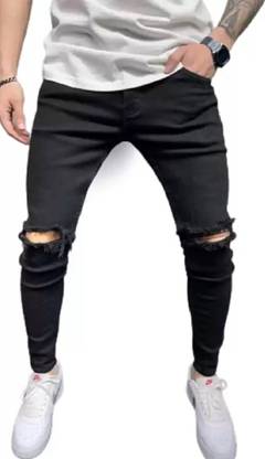 POKHINDA Skinny Men Black Jeans