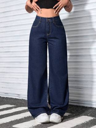 DENIM LOOK Flared Women Dark Blue Jeans