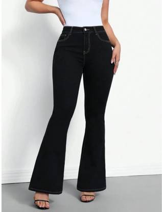 silver threads Boot-Leg Women Black Jeans