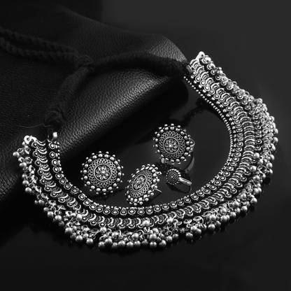 Haniya Brass, Oxidised Silver Silver Silver Jewellery Set