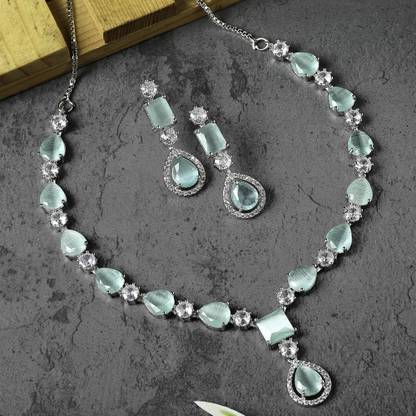 ZENEME Brass Rhodium Silver Jewellery Set