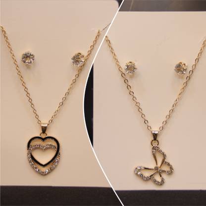 RB CREATION RB GOLDEN HEART+GOLDEN BUTERFLY01 Gold-plated Brass, Copper Pendant Set