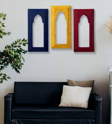 Craft Tree Craft Tree Decorative Set of 3 Wall Hanging Carving Frames in MultiColor Wooden Jharokha