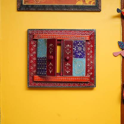 Ekhasa Handpainted Antique Jharokha Window Style for Wall Decor Wooden Jharokha