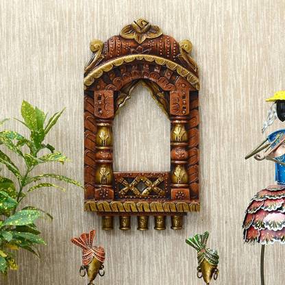 Medieval Arts Wooden Copper Finish 16'' Wall Hanging Jharokha Frame Wooden Jharokha