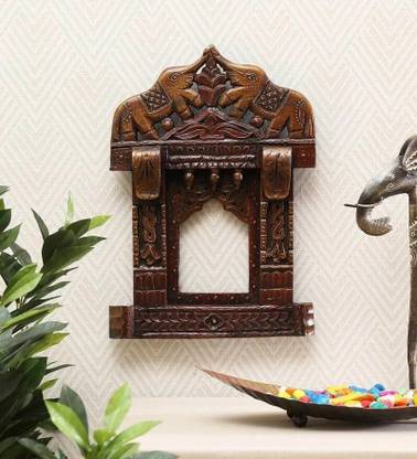 Medieval Arts Traditional Handpainted 18'' Elephant Wall Hanging Wood Jharokha