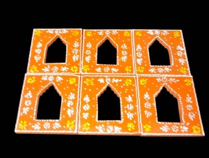 RAJ DECOR INTERNATINAL ORANGE-- 6 PCS JHAROKHA WALL MOUNTED Wooden Jharokha