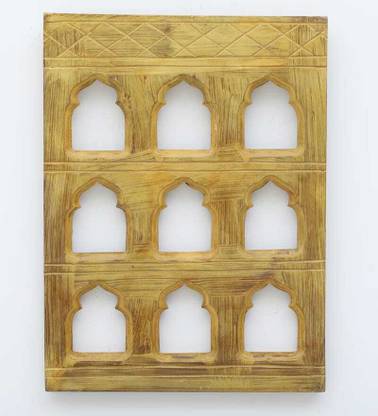 Navkar Handicraft Ethnic Wooden Window Jharokha for Wall Decor |Wooden Jharokha Frame |Yellow Wooden Jharokha