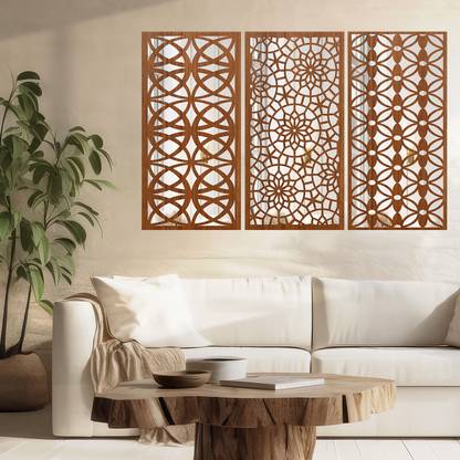 Wallcano Wallcano Wooden Jharokha Mirrorsheet | Decorative Wooden Wall | Wall Set of 3 Wooden Jharokha