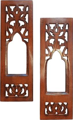 Classic Crafts Wooden Wall Hanging Jharokha Set of 2 with inside Mirror (Taj Brown) Wooden Jharokha