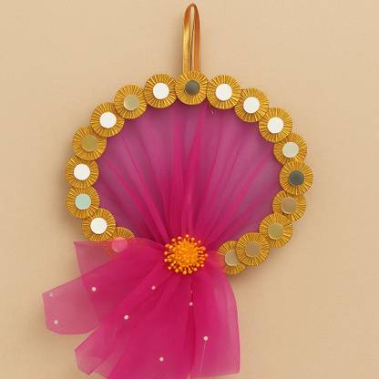 Shree Traders Decorative Mirror Work Jharokha Wall Hanging with Net Cloth & Beads for Home - Stoneware, Plastic, Polyester Jharokha