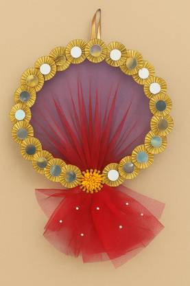 Shree Traders Traditional Red Wall Hanging Jharokha with Mirror and Net Fabric Design for Home Stoneware, Plastic, Polyester Jharokha