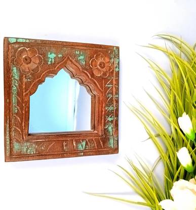 Apkamart Wooden Jharokha Frame With Replaceable Mirror | Antique Finish Rustic Jharokha Wooden Jharokha