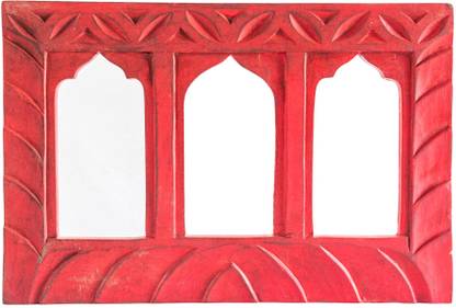 Indune Handcrafted Traditionally 3 Arched Window Frame - Red for Home Decor Wooden Jharokha